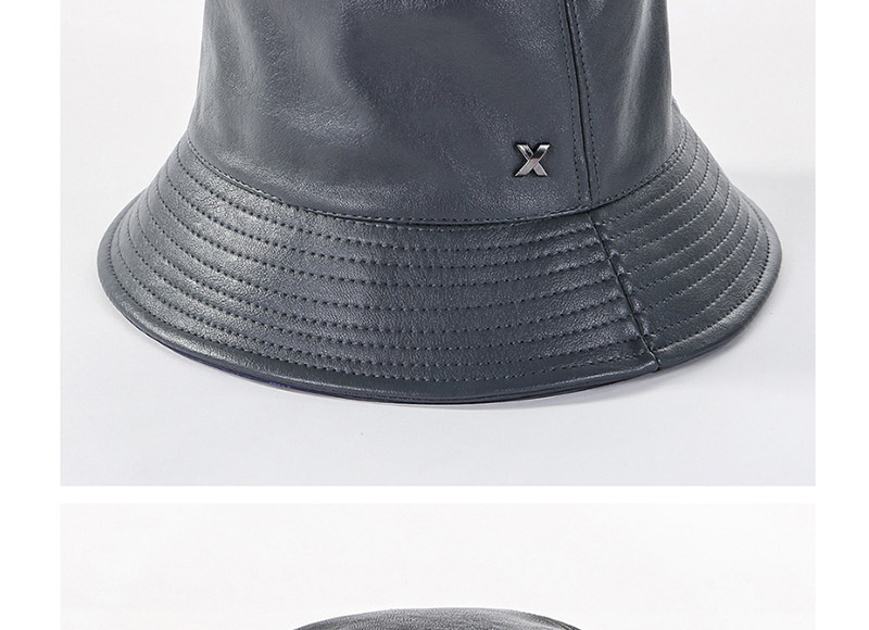 Fashion Black Pu Fishing X Standard Soft Leather Basin,Sun Hats