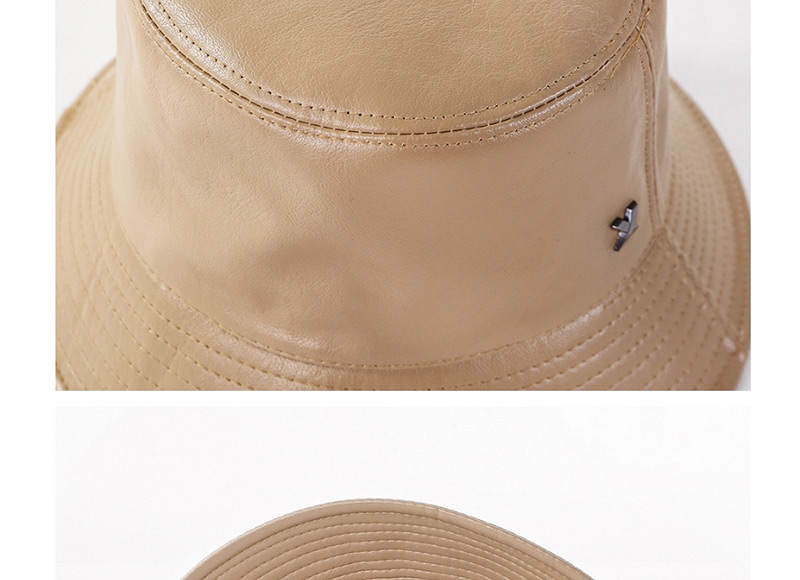 Fashion Khaki Pu Fishing X Standard Soft Leather Basin,Sun Hats