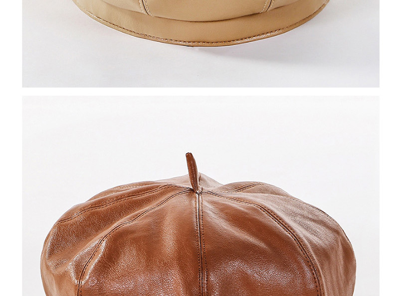 Fashion Brown Solid Color Leather Beret,Beanies&Others