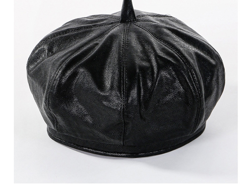 Fashion Black Solid Color Leather Beret,Beanies&Others