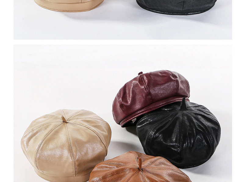 Fashion Wine Red Solid Color Leather Beret,Beanies&Others