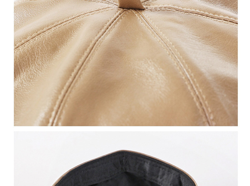 Fashion Beige Solid Color Leather Beret,Beanies&Others
