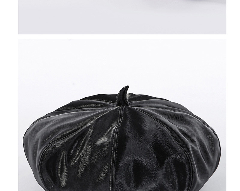 Fashion Black Matte Leather Beret,Beanies&Others