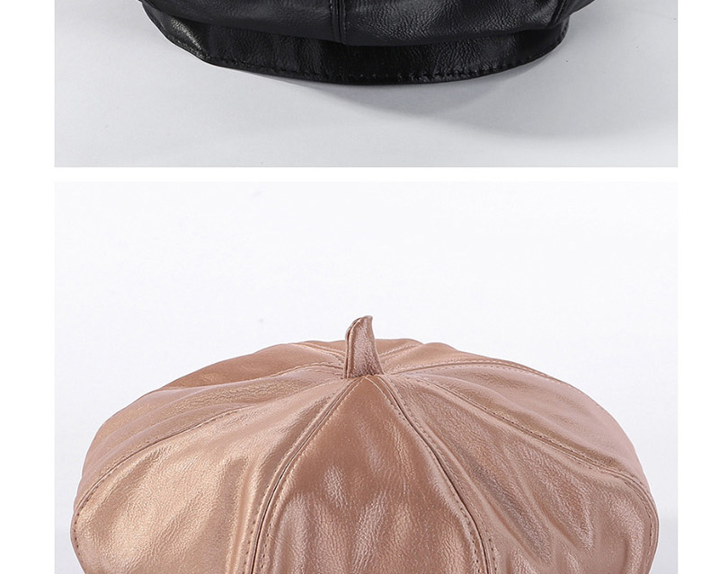 Fashion Beige Matte Leather Beret,Beanies&Others