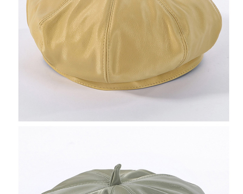 Fashion Yellow Matte Leather Beret,Beanies&Others