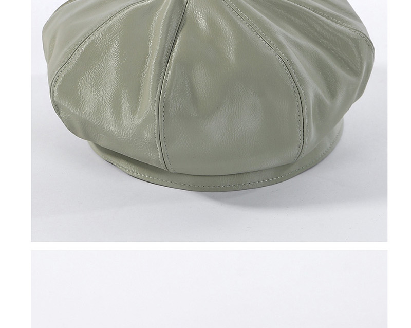 Fashion Avocado Green Matte Leather Beret,Beanies&Others