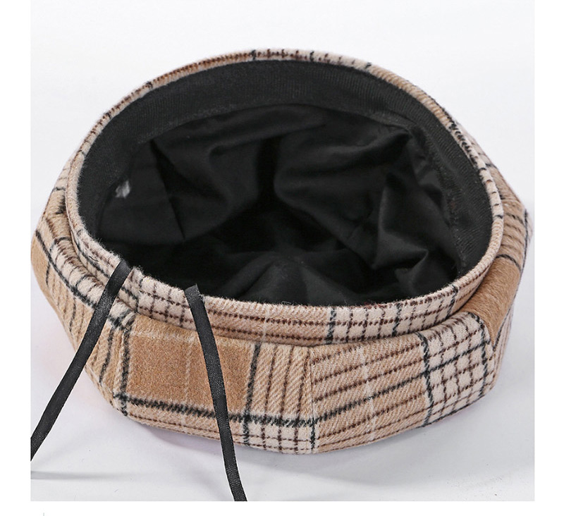 Fashion Camel Colorblock Plaid Beret,Beanies&Others