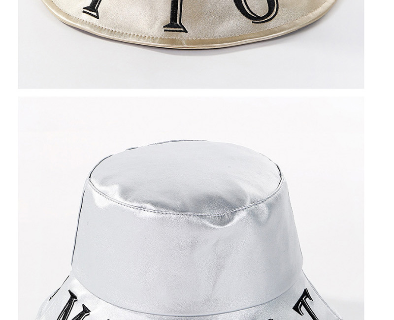 Fashion Silver Pu Letter Basin Cap,Sun Hats