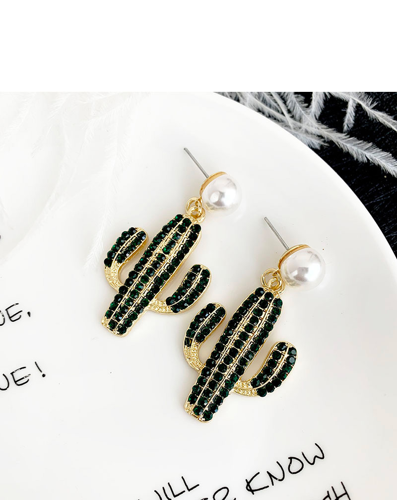 Fashion Coffee Color Alloy Studded Pearl Cactus Earrings,Drop Earrings