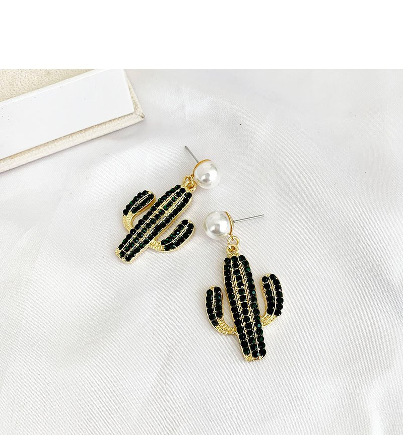 Fashion Coffee Color Alloy Studded Pearl Cactus Earrings,Drop Earrings