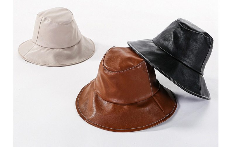 Fashion Brown Light Board Leather U Fisherman Hat,Sun Hats