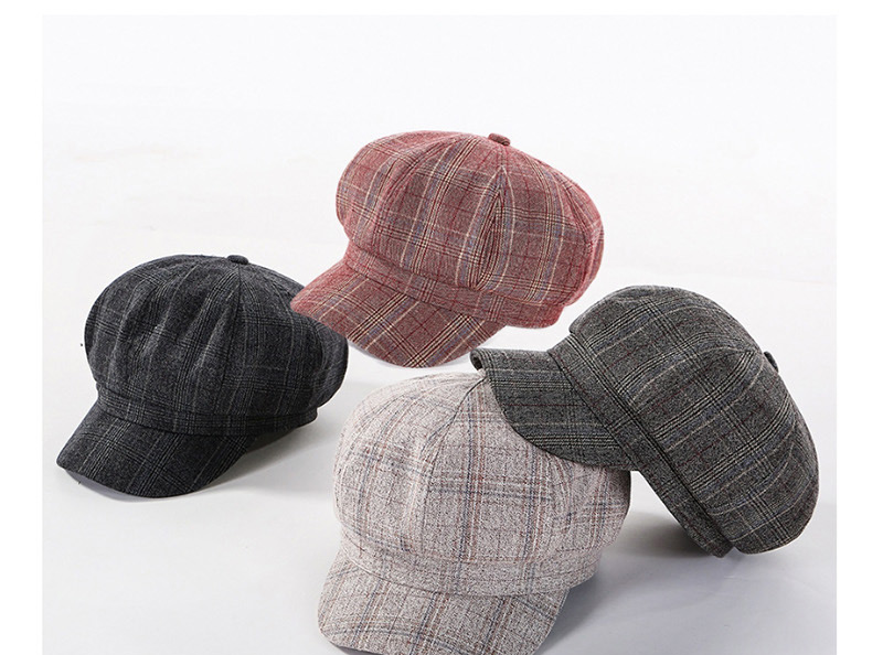 Fashion Coffee Color Lattice Octagonal Cap,Beanies&Others