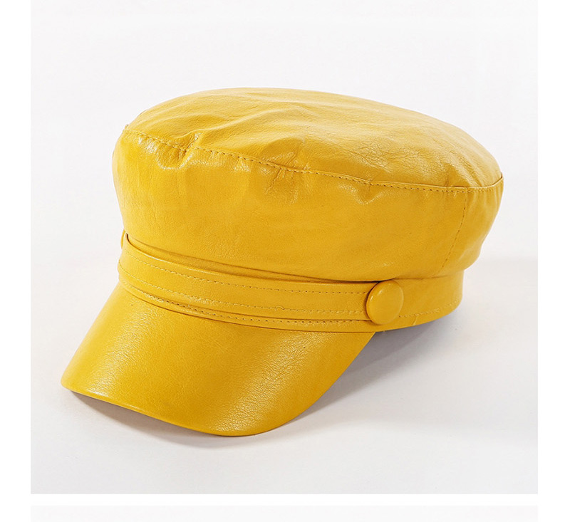 Fashion Yellow Washed Pu Flat Cap,Beanies&Others