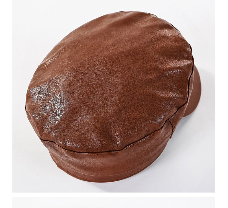Fashion Brown Washed Pu Flat Cap,Beanies&Others