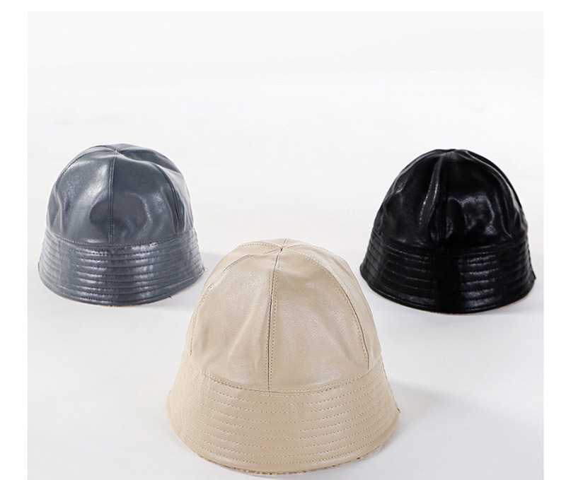 Fashion Black Soft Leather Double-sided Woolen Cap,Sun Hats