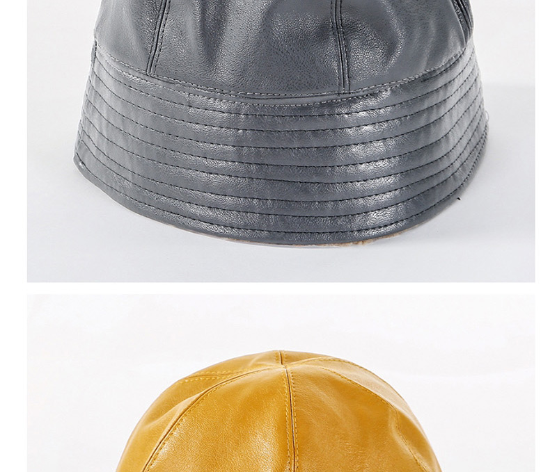 Fashion Yellow Soft Leather Double-sided Woolen Cap,Sun Hats