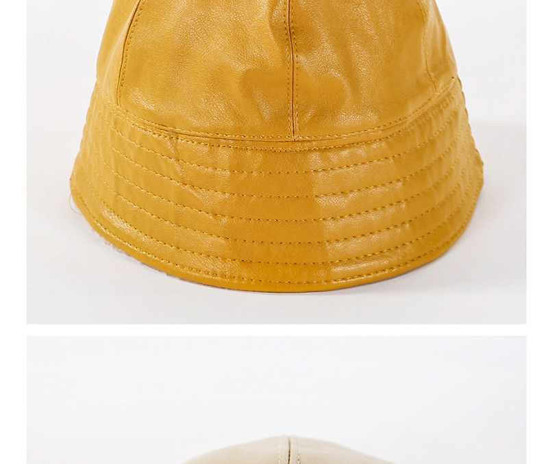 Fashion Beige Soft Leather Double-sided Woolen Cap,Sun Hats