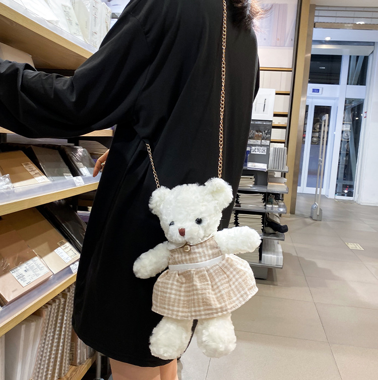 Fashion Brown Powder Skirt Plush Bear Slung Shoulder Bag,Shoulder bags
