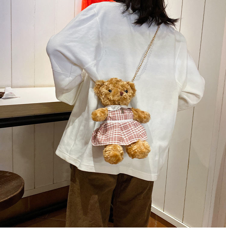 Fashion Brown Brown Skirt Plush Bear Slung Shoulder Bag,Shoulder bags