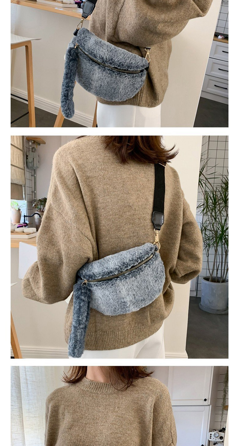Fashion Gray-blue Plush Crossbody Chest Bag,Shoulder bags