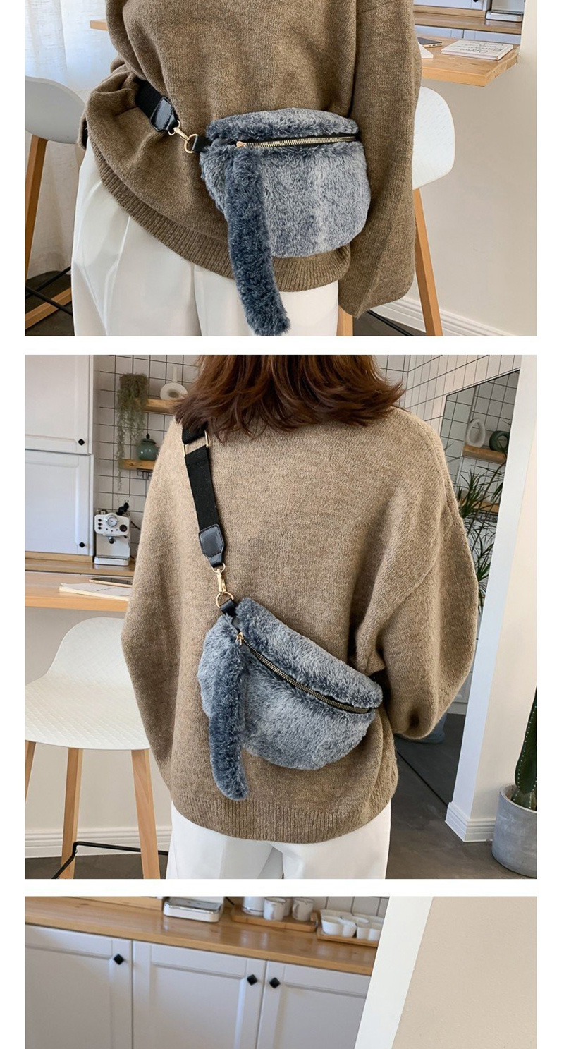 Fashion Gray-blue Plush Crossbody Chest Bag,Shoulder bags