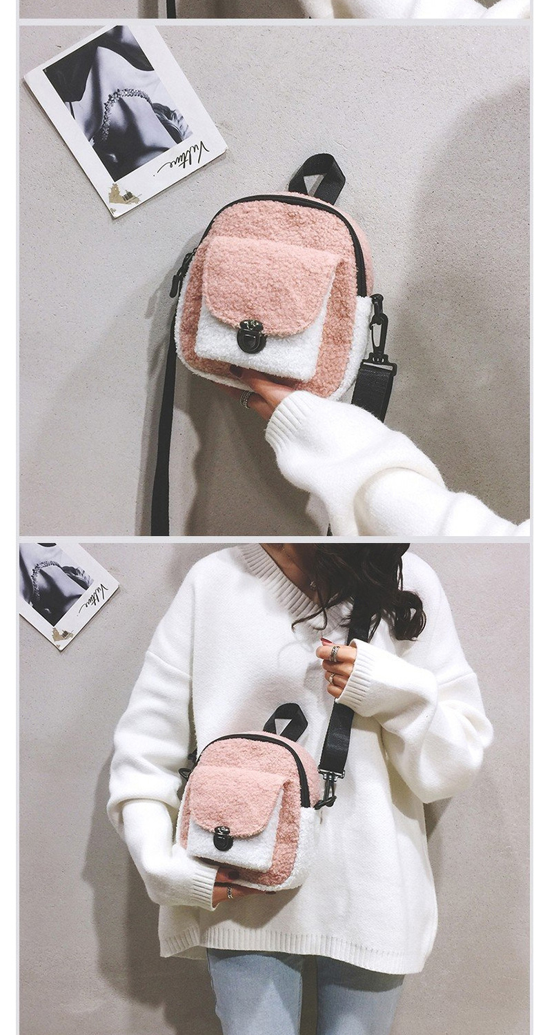 Fashion Pink Lamb Hair Zip Lock Color Crossbody Bag,Shoulder bags
