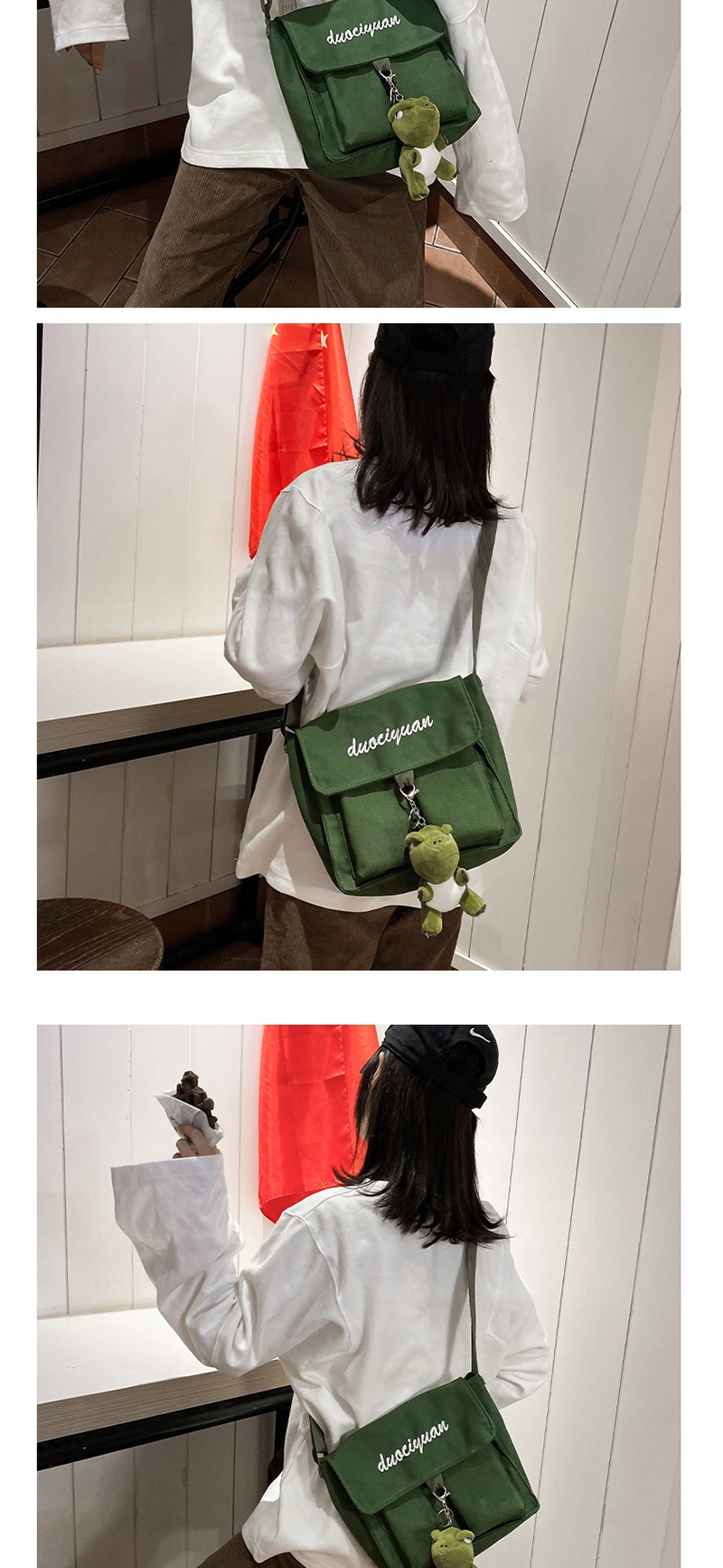 Fashion Green Belt Pendant Embroidered Canvas Shoulder Messenger Bag,Shoulder bags