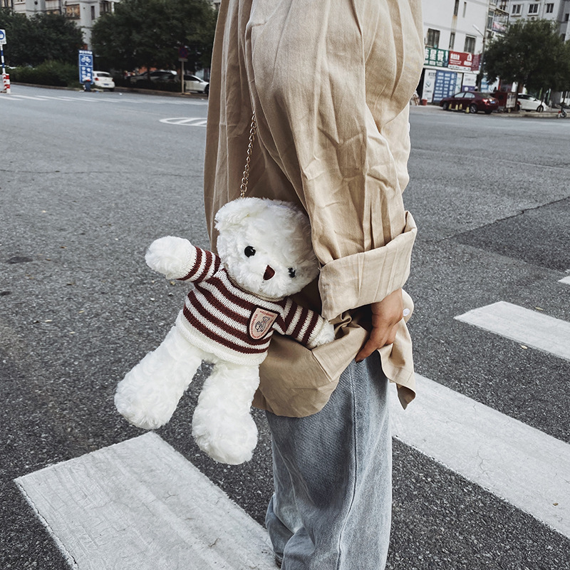 Fashion White Bear Red Dress Cartoon Plush Bear Shoulder Bag,Shoulder bags