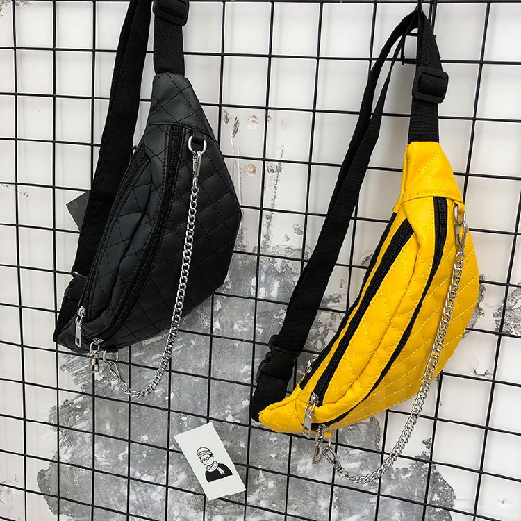 Fashion Black Pu Chain Rhombic Crossbody Chest Bag,Shoulder bags