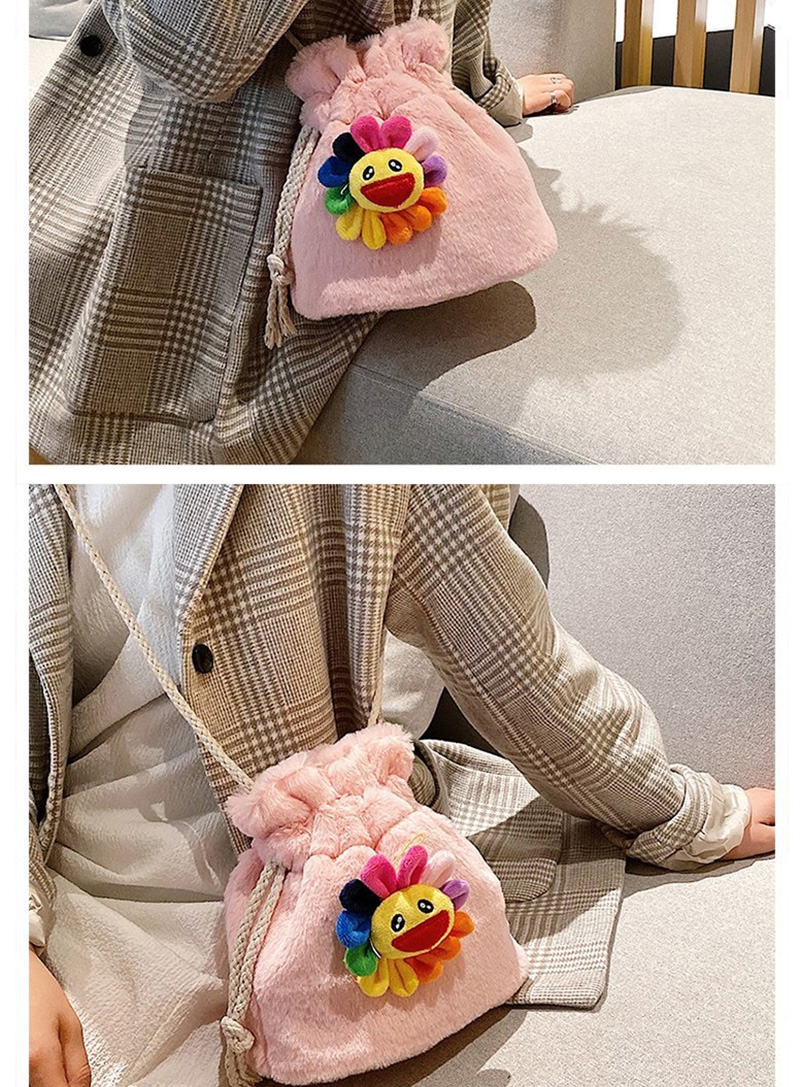 Fashion Pink Sun Flower Plush Drawstring Shoulder Messenger Bag,Shoulder bags