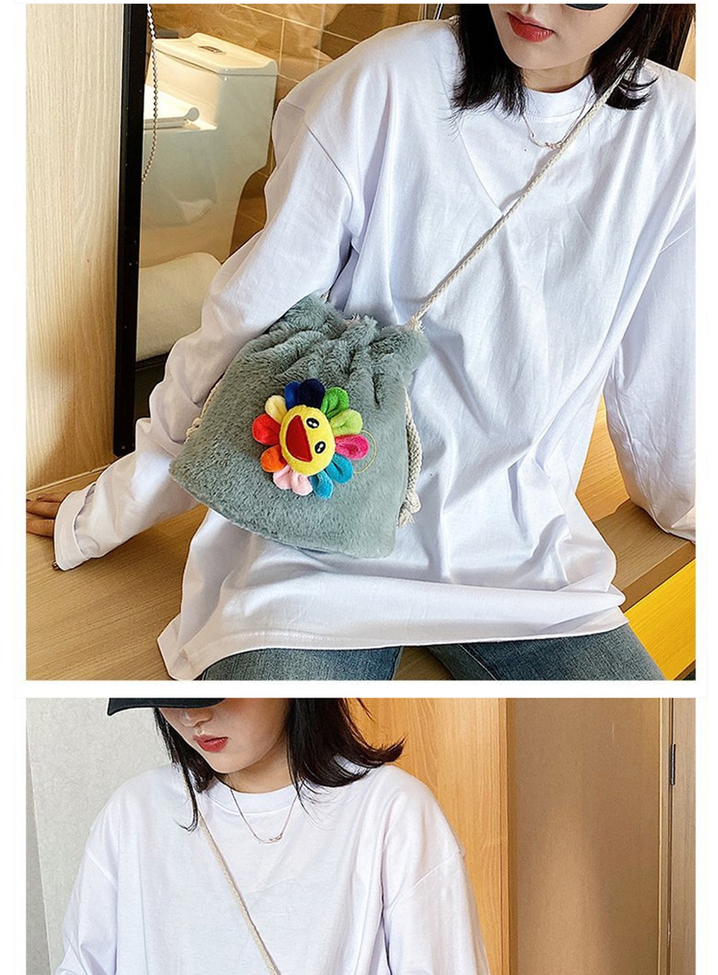 Fashion Pink Sun Flower Plush Drawstring Shoulder Messenger Bag,Shoulder bags