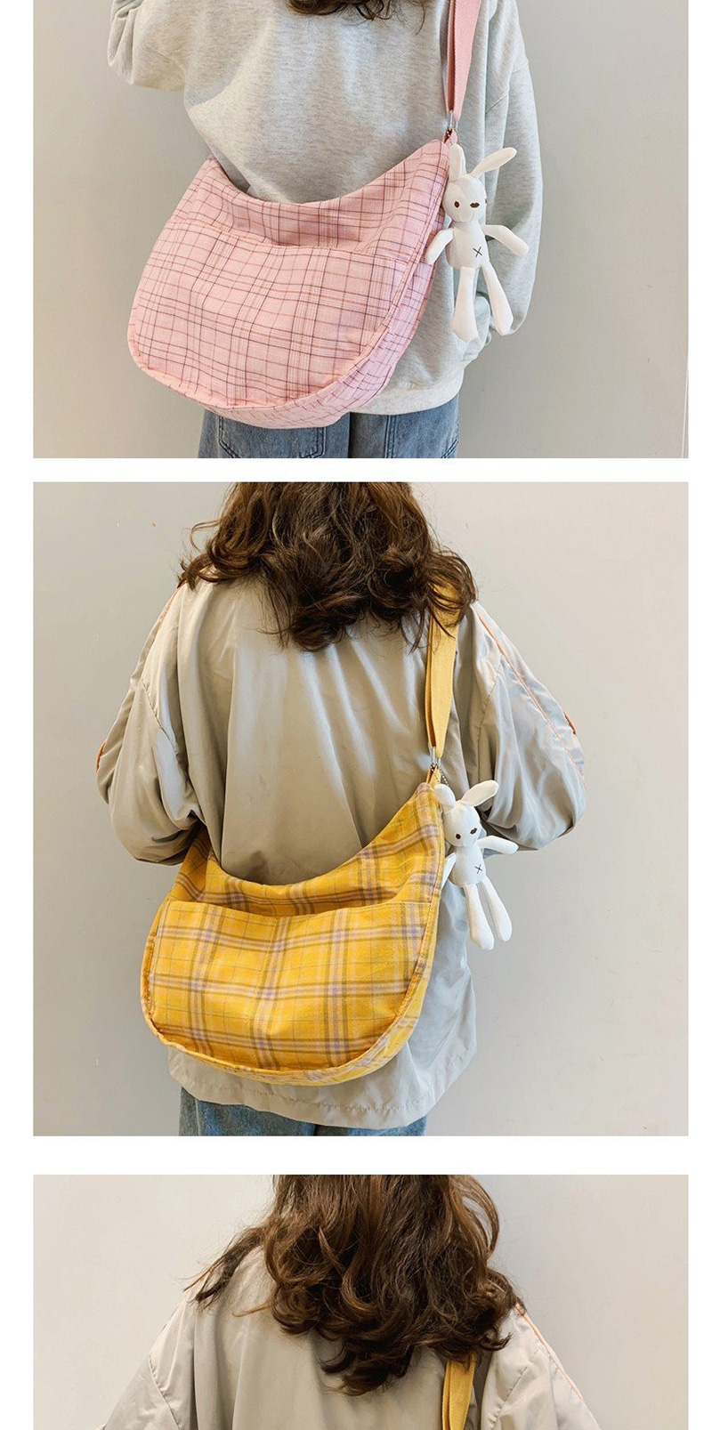 Fashion Pink Plaid Canvas Shoulder Messenger Bag,Shoulder bags