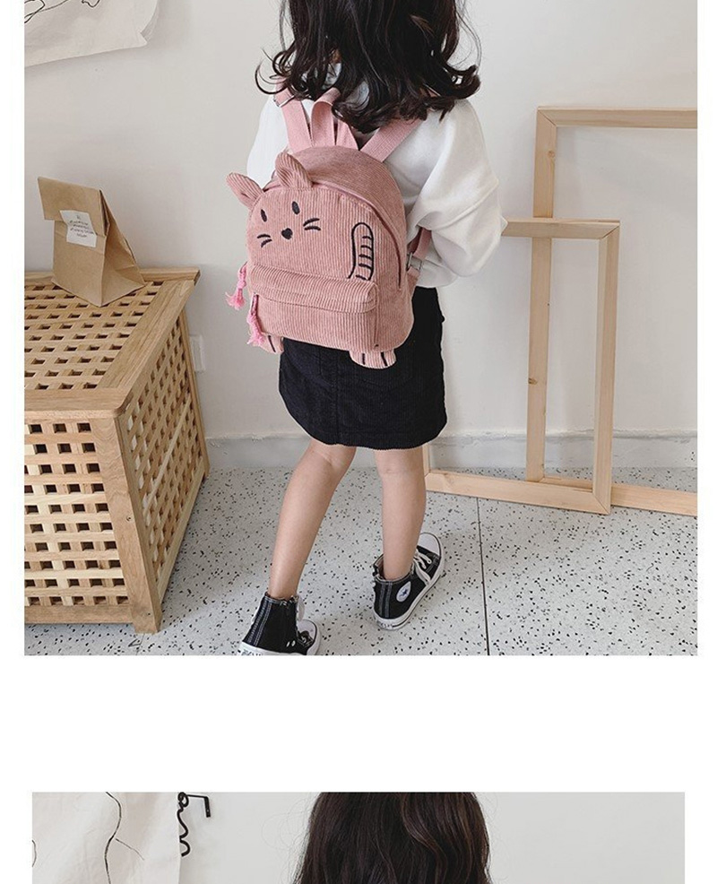 Fashion Pink Cartoon Embroidered Cat Corduroy Backpack,Backpack