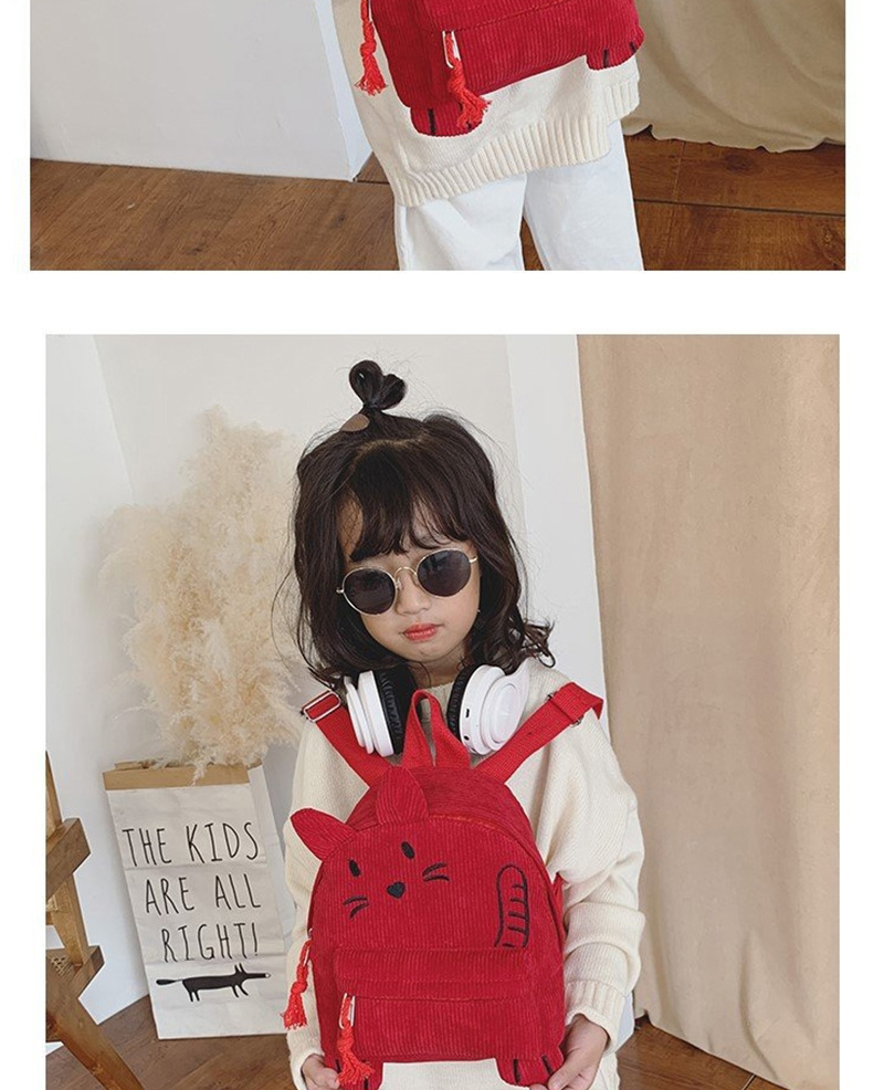 Fashion Red Cartoon Embroidered Cat Corduroy Backpack,Backpack