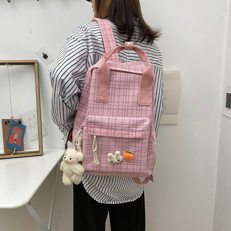 Fashion Black Without Bear Cartoon Rabbit Ears Radish Plaid Backpack,Backpack