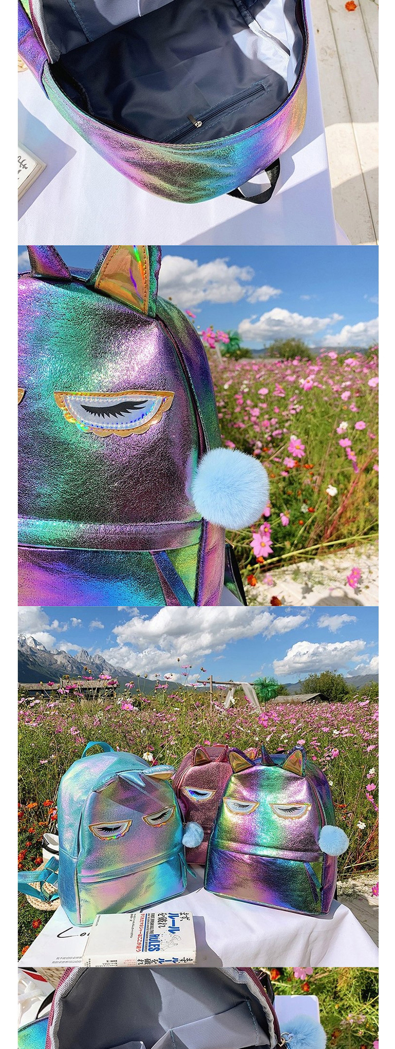 Fashion Pink Laser Sequin Cartoon Unicorn Backpack,Backpack