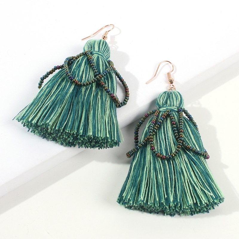 Fashion Green Alloy Rice Beads Tassel Earrings,Drop Earrings