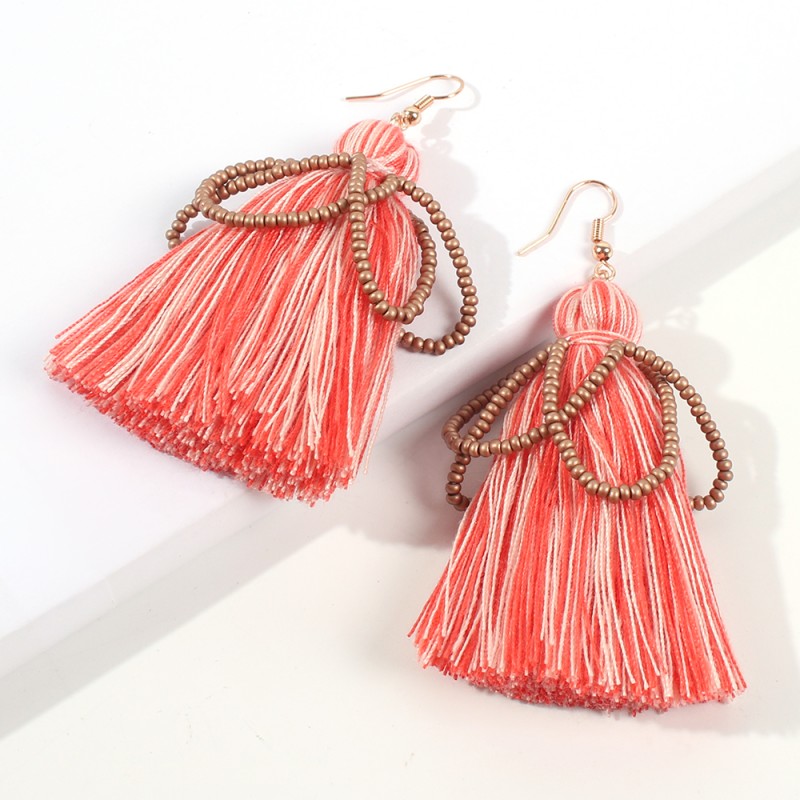 Fashion Pink Alloy Rice Beads Tassel Earrings,Drop Earrings