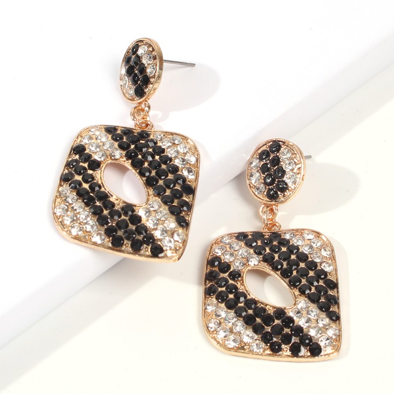 Fashion Golden Round Black Diamond Alloy Rhinestone Geometric Earrings,Drop Earrings