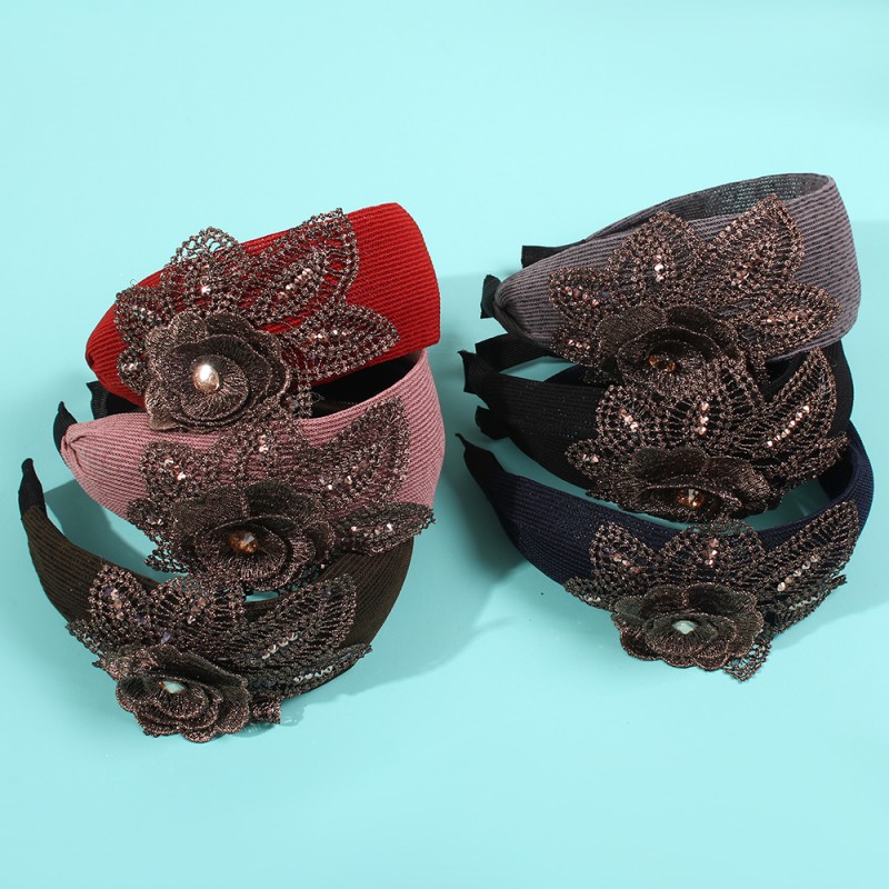 Fashion Navy Blue Mesh Embroidery Flower Headband,Head Band