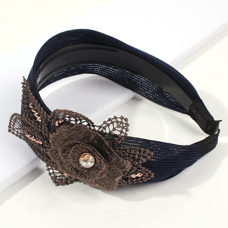 Fashion Navy Blue Mesh Embroidery Flower Headband,Head Band