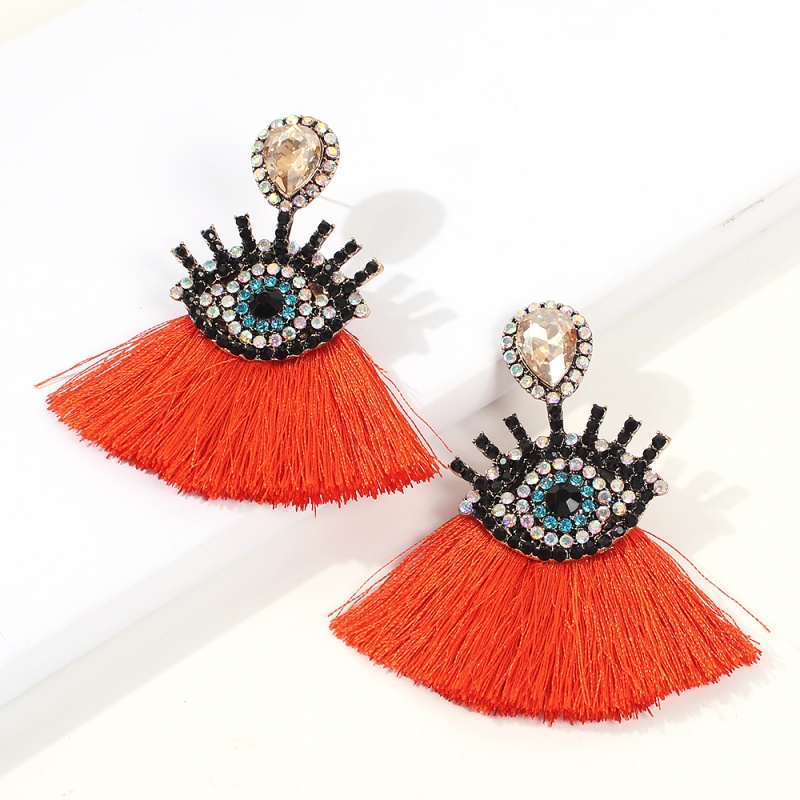 Fashion Orange Alloy Rhinestone Eye Tassel Earrings,Drop Earrings