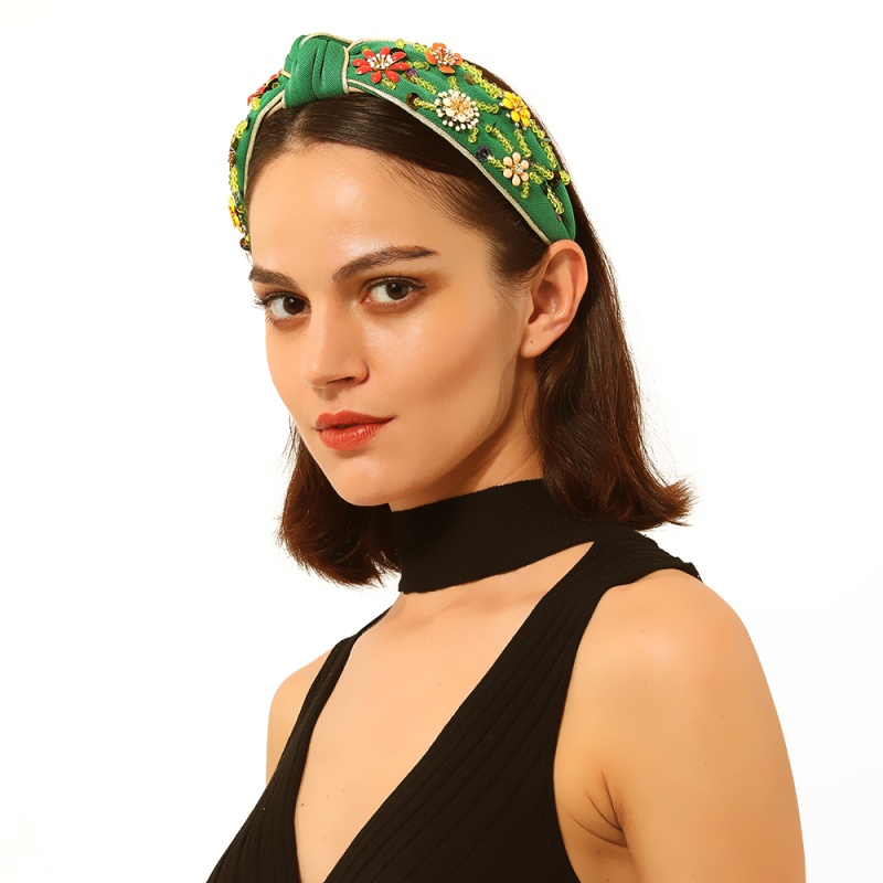 Fashion Green Fabric Rhinestone Flower Headband,Head Band