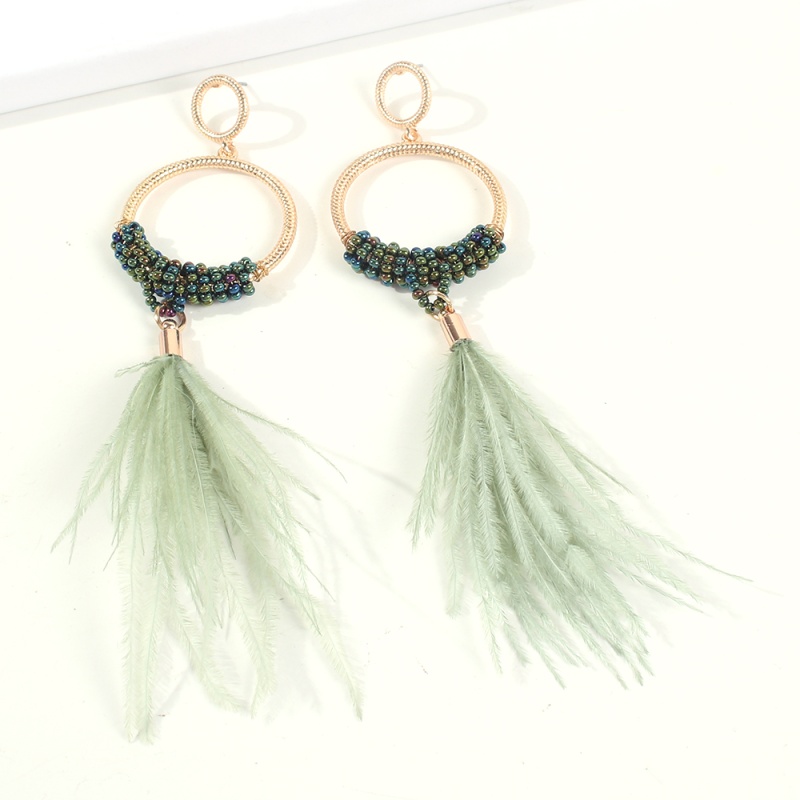 Fashion Gray-blue Alloy Rice Beads Feather Earrings,Drop Earrings