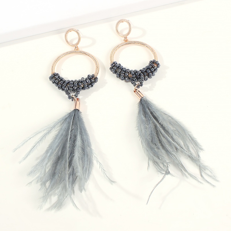 Fashion Pink Alloy Rice Beads Feather Earrings,Drop Earrings