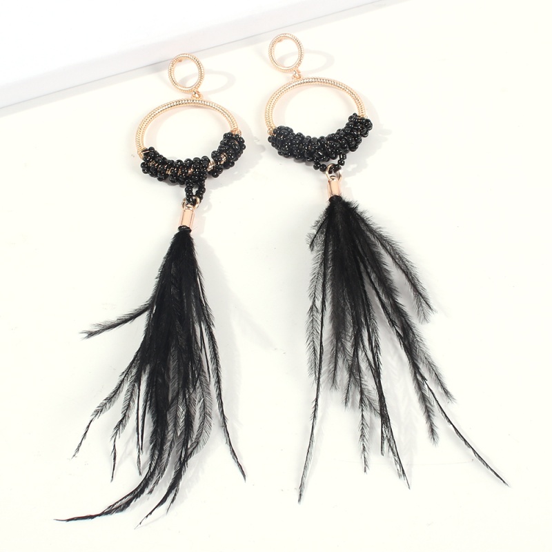 Fashion Black Alloy Rice Beads Feather Earrings,Drop Earrings