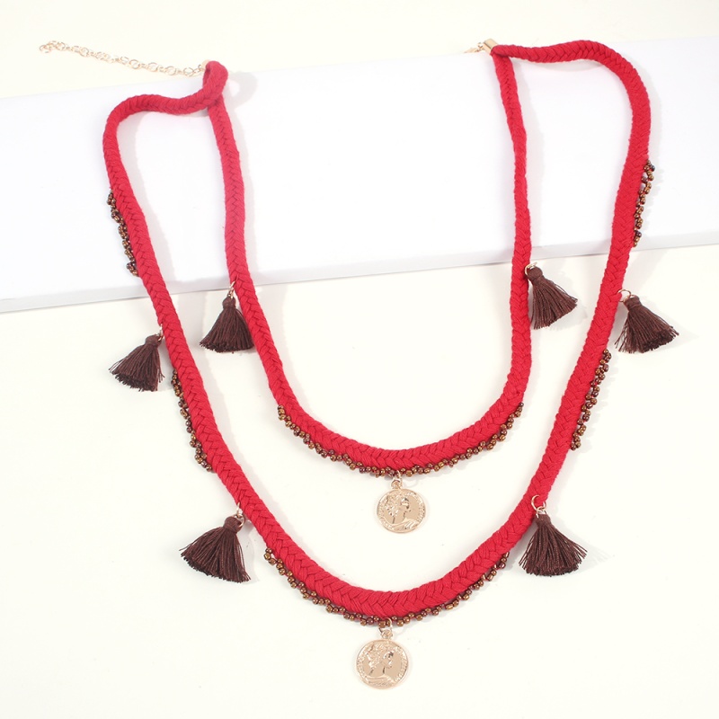 Fashion Pink Alloy Rice Beads Tassel Necklace,Multi Strand Necklaces