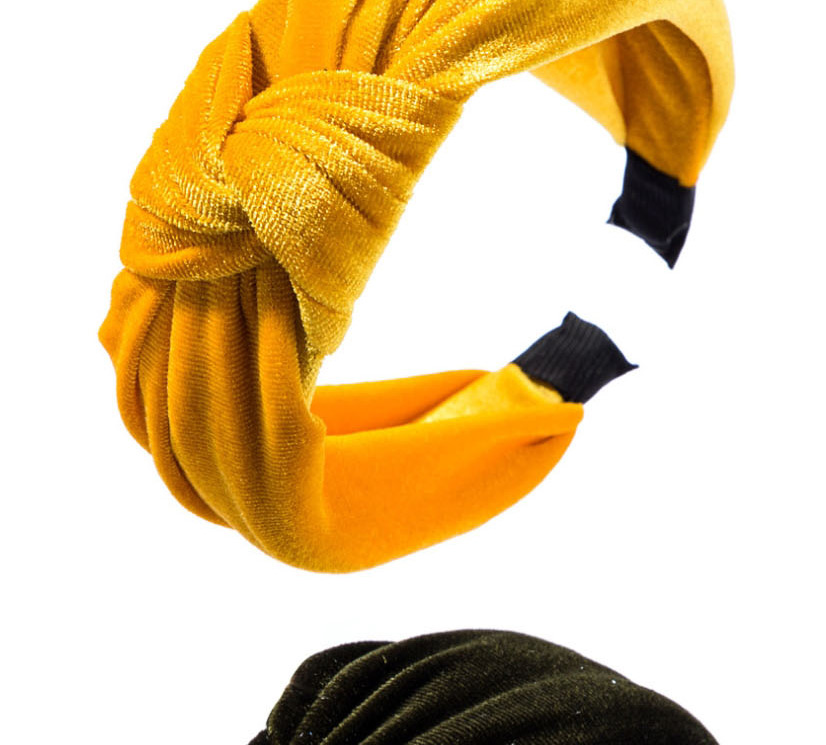 Fashion Yellow Gold Velvet Cloth Knotted Bow Large Wide-brimmed Headband,Head Band