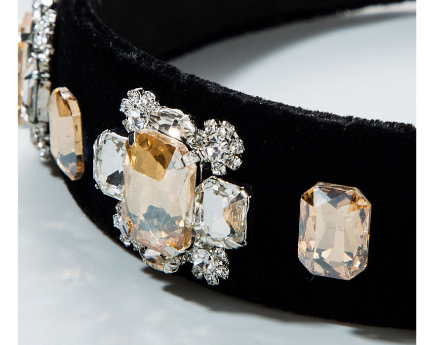 Fashion Black Multi-layer Glass Diamond Flower Gold Velvet Headband,Head Band