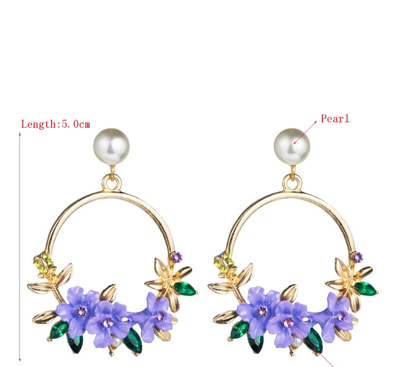Fashion Purple Flower Soft Clay Pearl Stud Earrings,Drop Earrings